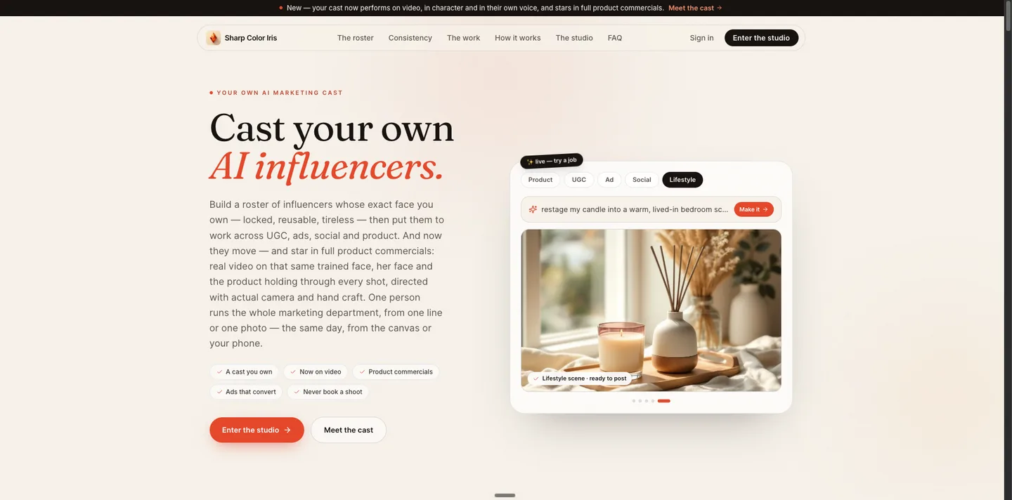 Screenshot of Sharp Color Iris: a one-person AI content studio